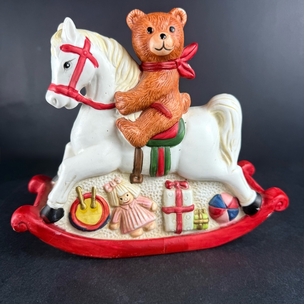 Vintage Christmas Bear Rocking Horse Table Lamp Night Light. Mid-Century modern